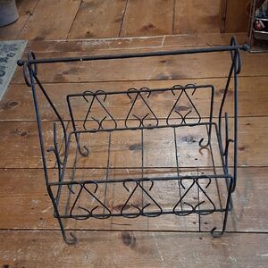Vintage Original Mid Century Black Metal Wire Magazine, Firewood, Towel Rack